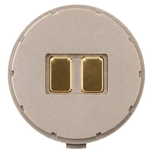 EDA sensor puck: a circular metal housing with two gold-plated skin electrodes.